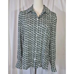 Boden Maria Green Mod Goemetric Long Sleeve Shirt Blouse Top US 6